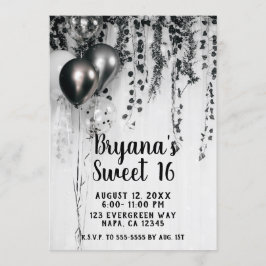 Convites Balões de Festa Metálicos Rustic Ivy Branco Sweet 