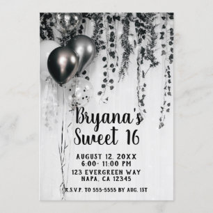 Convites Balões de Festa Metálicos Rustic Ivy Branco Sweet 