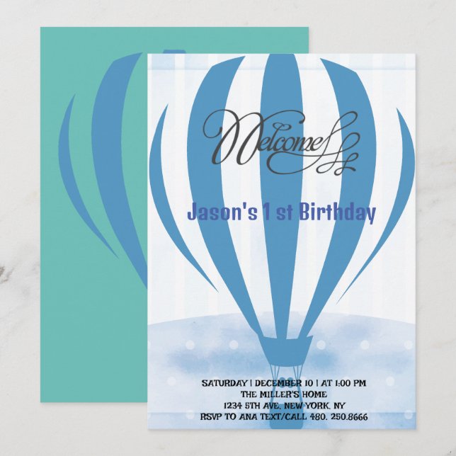 Convites Balões de festas de mel para o seu primeiro aniver (Frente/Verso)