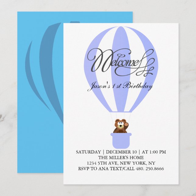 Convites Balões de festas de mel para o seu primeiro aniver (Frente/Verso)