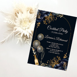 Convites Balões de Flores Azul Navy Elegantes, Aposentadori