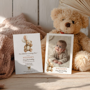 Convites Balões de Fotografias do Urso de Teddy primeiro an