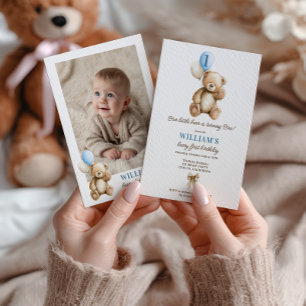 Convites Balões de Fotografias do Urso de Teddy primeiro an