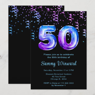 Convites Balões de Galáxia de Aniversário de 50 anos com Co