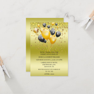 Convites Balões de Glitter Confetti 50º Aniversário de Casa
