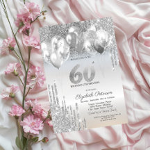 Balões de Glitter Prateado com Gotas 60º Aniversár