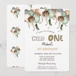 Convites Balões de Impressão Animal Aquarela Aniversário de