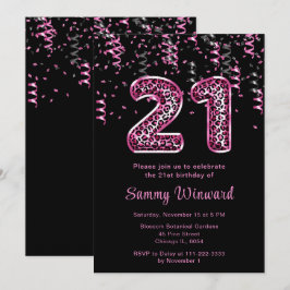 Convites Balões de Impressão aniversário de 21 anos Leopard