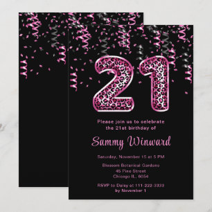 Convites Balões de Impressão aniversário de 21 anos Leopard