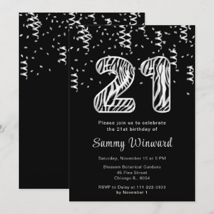 Convites Balões de Impressão aniversário de 21 anos Zebra c