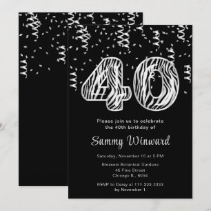 Convites Balões de Impressão aniversário de 40 anos Zebra c