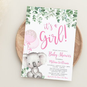 Convites Balões de Koala Eucalipto Festa de Bebê Menina