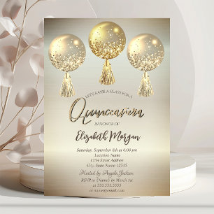 Convites Balões de Luxo com Brilho Dourado para Quinceañera