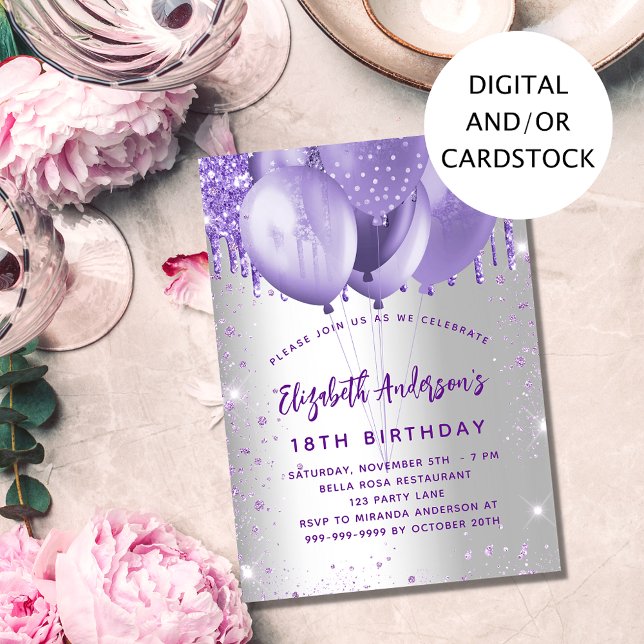 Convites Balões de luz de prata de aniversário (Criador carregado)