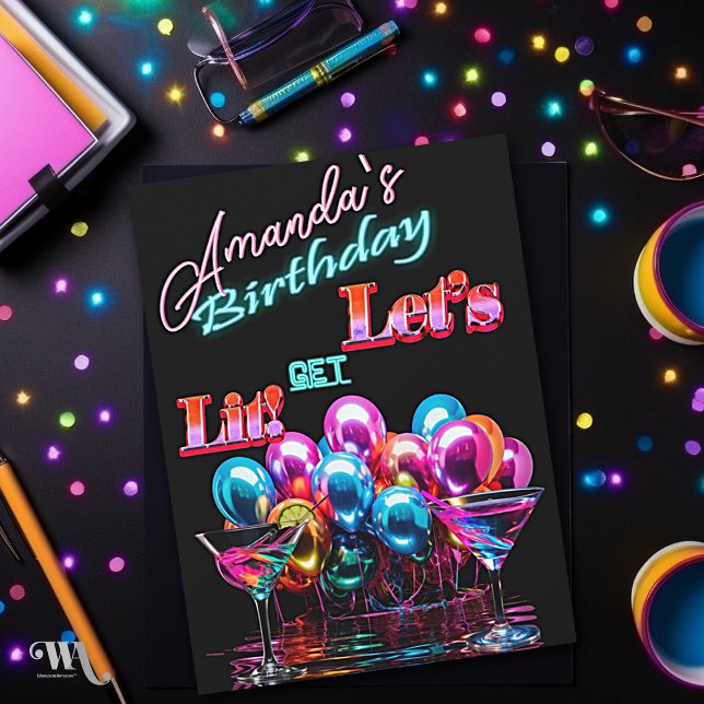 Convites Balões de Luz Neon Cocktail Aniversário (Criador carregado)