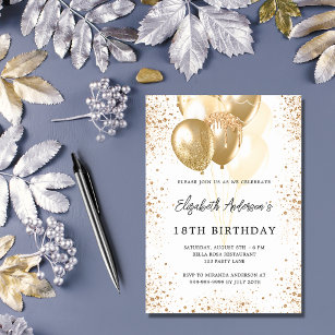 Convites Balões de ouro branco-festa de aniversário