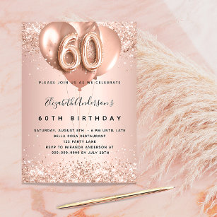 Convites Balões de ouro de rosa de 60 anos glamourosos