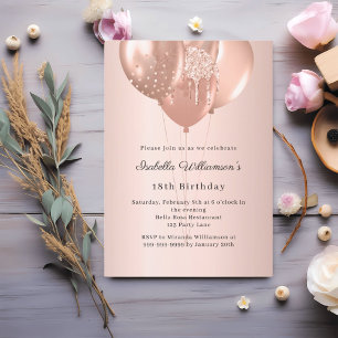 Convites Balões de ouro rosa aniversário