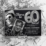 Convites Balões de prata de quadro quente 2 Foto 60º aniver<br><div class="desc">Celebrar o marco de entrar nos magníficos anos 60 com esses únicos "Balões de Prata de Chalkboard 60º Convites de Aniversário". Enriquecidos com um fundo calkboard rústico e flechas de cintilação falsa, estes convida o encanto vintage exude e a elegância moderna. Carregue uma foto da estrela de aniversário, então e...</div>