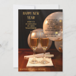 Convites Balões de prata Flutos de Champanhe de Ano Novo