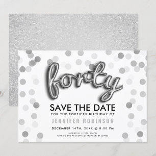 Convites Balões de Prata Glitter Confetti aniversário de 