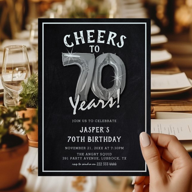 Convites Balões de Prata Quadro de Giz Rústico Aniversário  (Criador carregado)