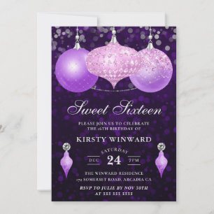 Convites Balões de Purpurina Rosa e Roxo Sweet Sixteen