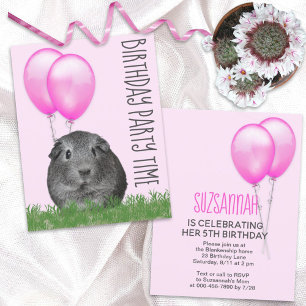 Convites Balões de Rosa-Rosa-Guiné Personalizados Aniversár