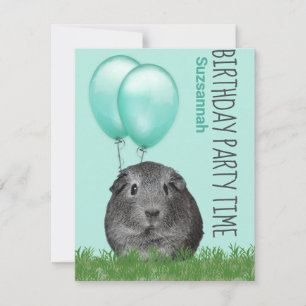 Convites Balões de Teal Guiné Pig, Aniversário Personalizad
