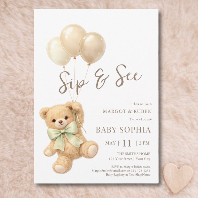 Convites Balões de Urso de Pelúcia Sip and See (Criador carregado)