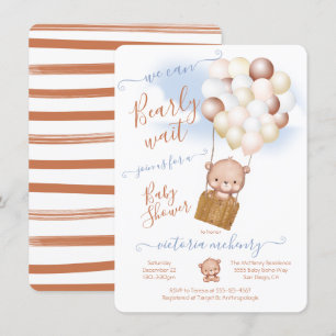 Convites Balões de Urso de Teddy Chá de fraldas de Espera