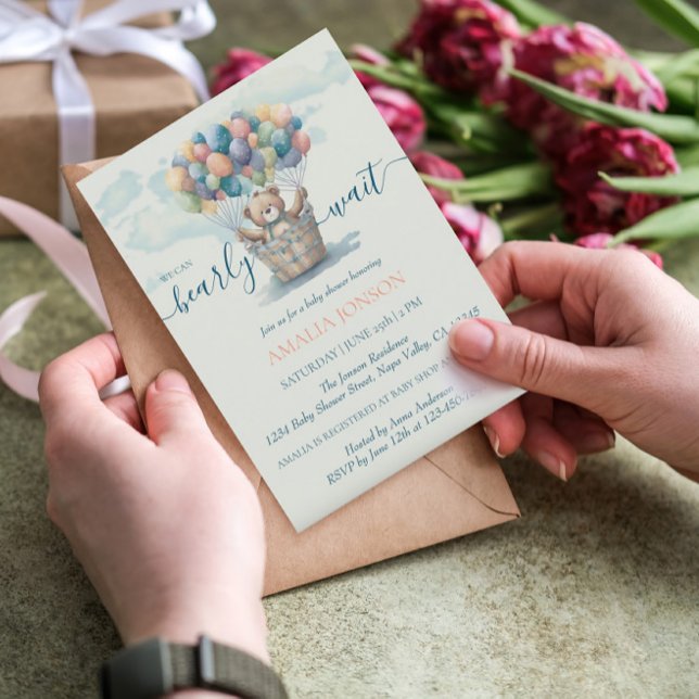 Convites Balões de Urso de Teddy Cuja Aquarela Chá de frald (Criador carregado)