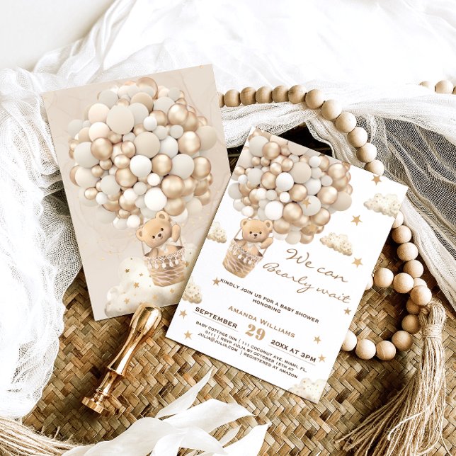 Convites Balões de Urso Esperam Chá de fraldas Neutro (Criador carregado)
