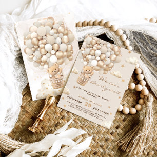 Convites Balões de Urso Esperam Dourado Chá de fraldas Neut