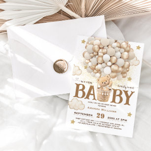 Convites Balões de Urso Mal Esperam Boho Branco Chá de Bebê