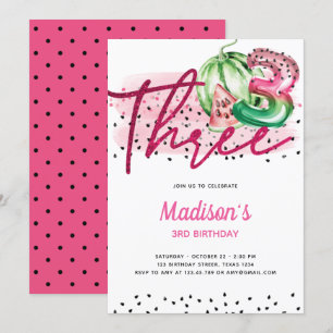 Convites Balões de Verão Letras Melon aniversário de 3 a