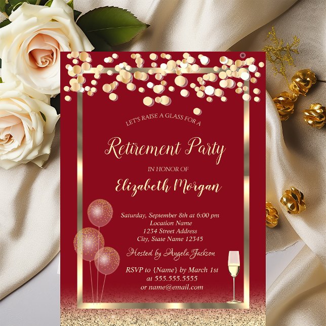 Convites Balões de Vidro de Vinho Aposentação Vermelha de P (Criador carregado)
