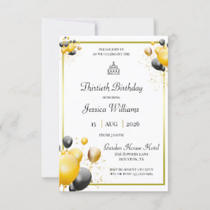 Convites Balões Decorativos, Frame Dourado, Aniversário