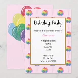 Convites Balões do arco-íris pintam vários aniversários