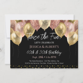 Convites Balões Dourado Rosa e Dourado de Aniversário Duplo