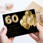 Convites Balões Dourados 60º Festa de aniversário Preto<br><div class="desc">Balões Dourados 60º Convite Preto para Festa de aniversário Ver coleção correspondente em Niche & Nest Store</div>