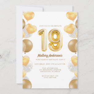 Convites Balões Dourados Aniversário de 19 Anos