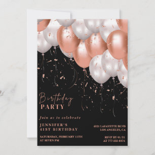 Convites Balões dourados Black Rose para 41º aniversário