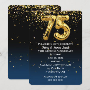 Convites Balões Dourados do 75º aniversário e Confetti I