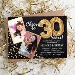 Convites Balões Dourados do quadro 2 aniversário de 30 anos<br><div class="desc">Celebrando a 30! Estes convites permitem-vos carregar uma fotografia antes e depois do aniversário do homem ou da mulher num quadro de ouro, com o título 'Saúde até 30 Anos!'. Apresentando um fundo calkboard rústico, balões de hélio com número de ouro, flechas de brilho dourado e uma simples modelo de...</div>