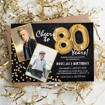 Convites Balões Dourados do Quadro de Chalkboard 2 Foto80 B<br><div class="desc">Celebrando o BIG 80! Estes convites permitem-vos carregar uma fotografia antes e depois do aniversário do homem ou da mulher num quadro de ouro, com o título 'Saúde a 80 Anos!'. Apresentando um fundo calkboard rústico, balões de hélio oitenta com número de ouro, flecks de dourado falso e um simples...</div>