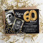 Convites Balões Dourados do Quadro de Chalkboard 2 Foto 60º<br><div class="desc">Celebrar o marco de entrar nos magníficos anos 60 com esses únicos "Balões Dourados de Chalkboard 60º Convites de Aniversário". Enriquecidos com um fundo calkboard rústico e flechas de brilho sujo de ouro, estes convida o encanto vintage exude e a elegância moderna. Carregue uma foto da estrela de aniversário, então...</div>