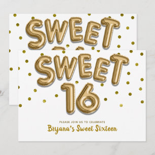 Convites Balões Dourados e Confetes para Festa Sweet 16 QUA