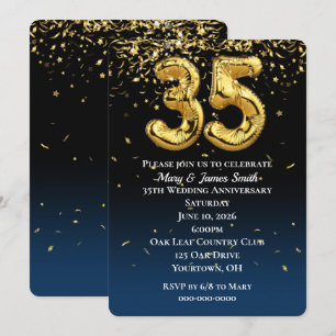 Convites Balões Dourados e Confetti do 35º aniversário