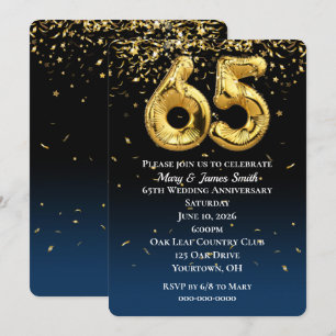 Convites Balões Dourados e Confetti do 65º aniversário